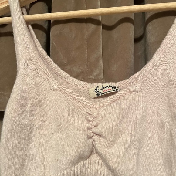 Free People White Ribbed Ruched Crop Tank Top - Picture 2 of 3